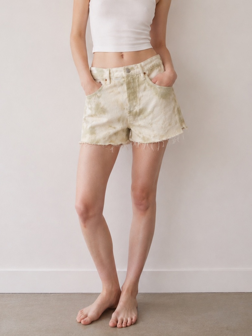 PacSun Vintage Light Yellow Tie-Dye Denim Shorts